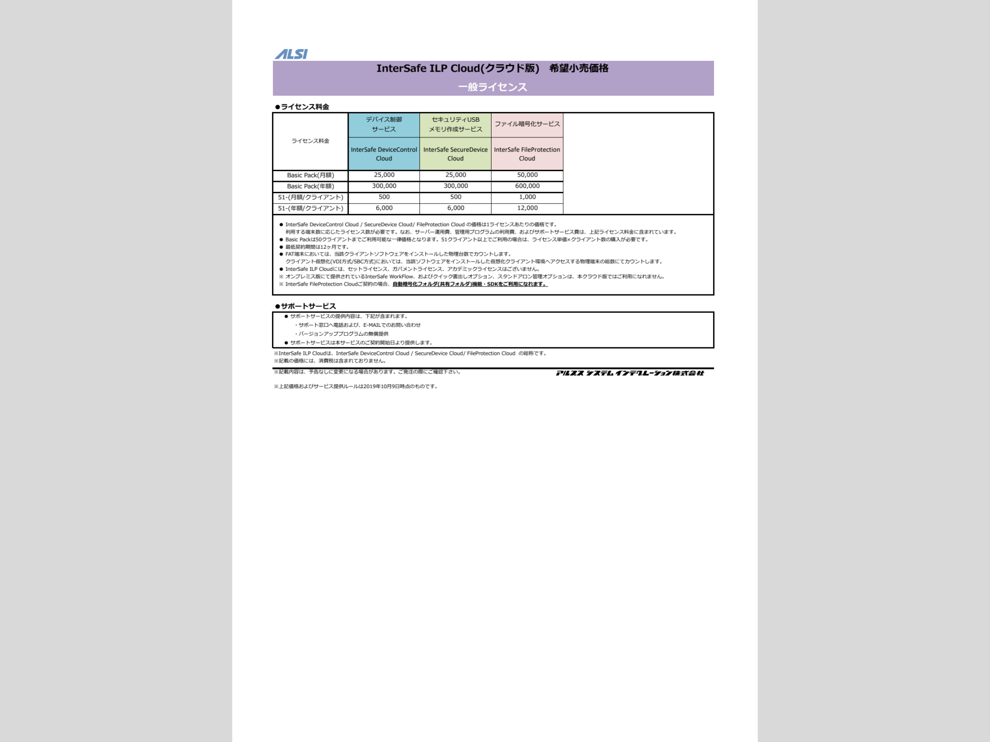 InterSafe ILP（クラウド版）
価格表